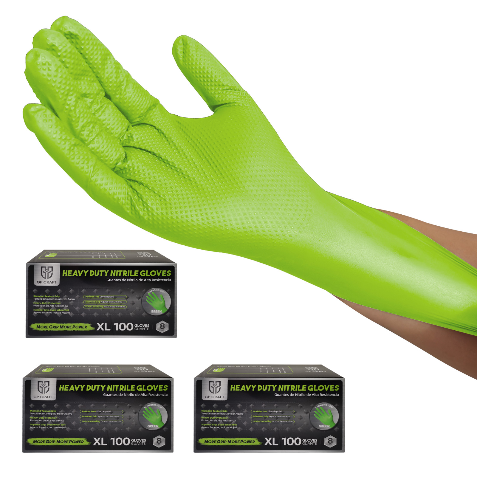 GP Craft Green Nitrile Gloves Disposable Latex-Free (100/count) 8 Mil Thick
