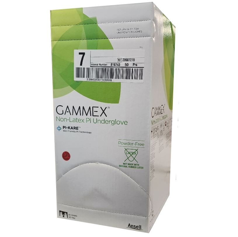 *50-Pairs* Ansell Gammex Non-Latex PI-KARE Underglove PF Size-7 Gloves 20687270