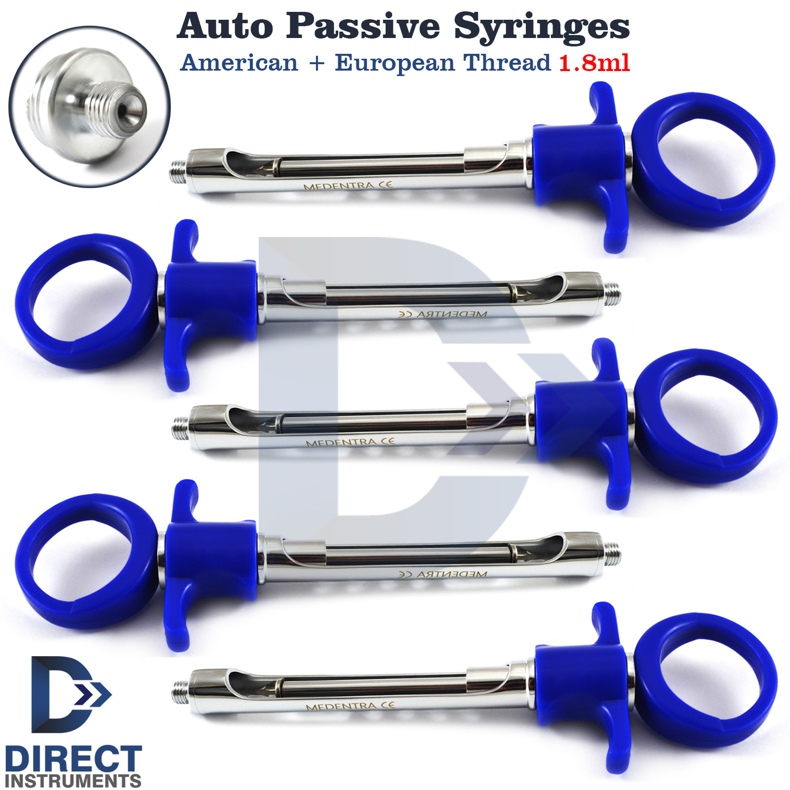 5 Pieces Dental Anesthetic Syringes Self-Aspirating Cartridge Auto Passive 1.8ml