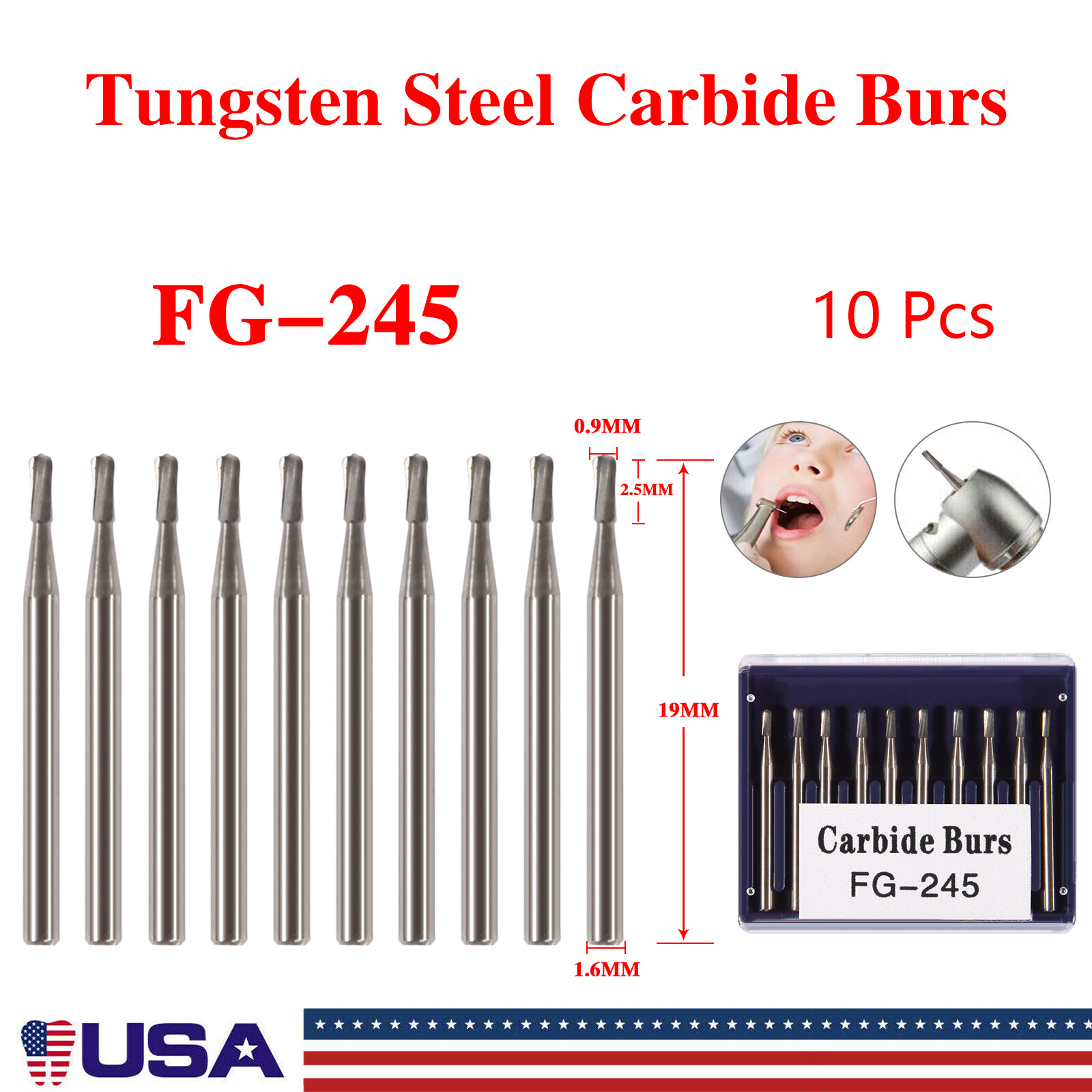 Dental FG245 FG #245 Amalgam Prep Operative Carbide Bur 10/Pk