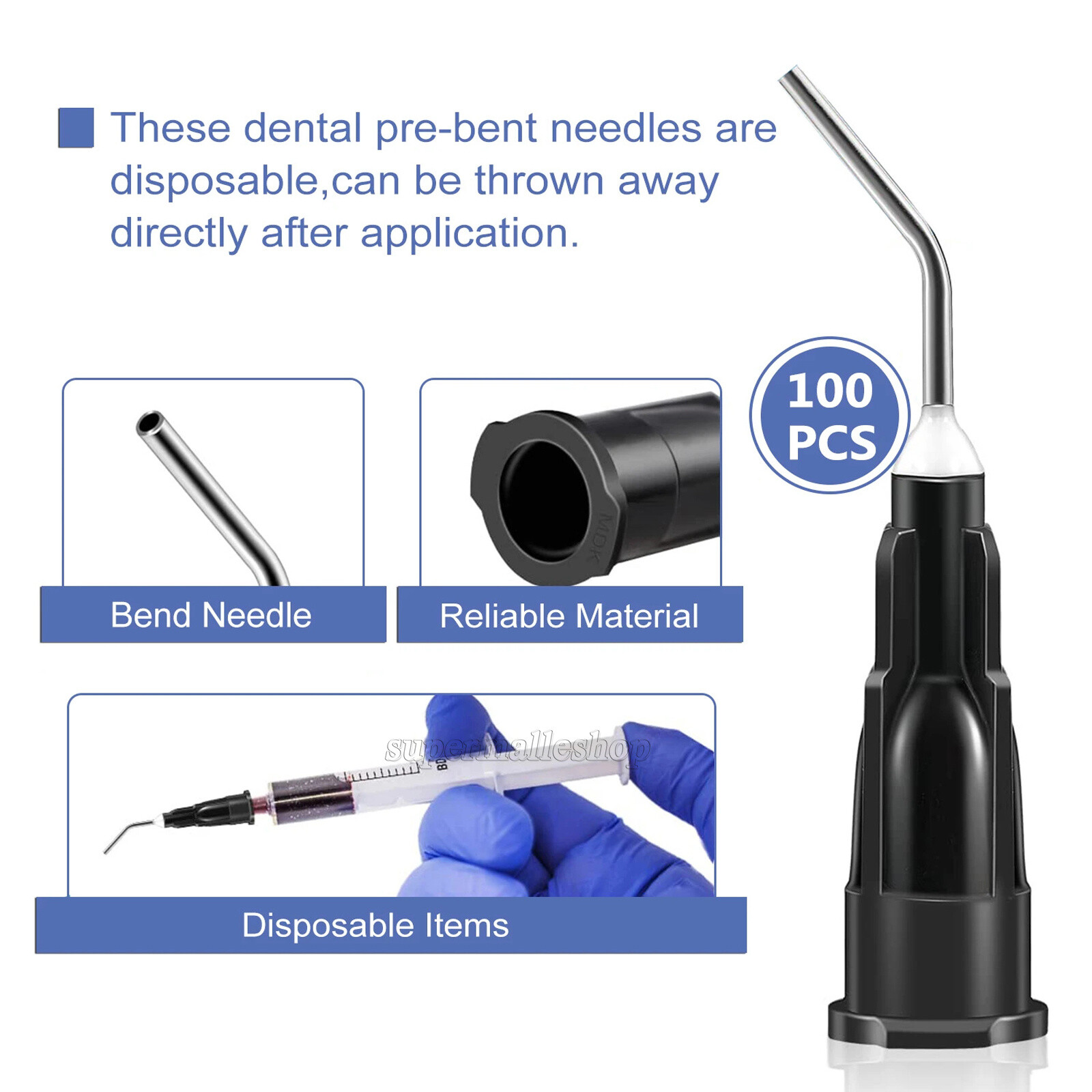 100pcs Irrigation Bent Needle Tips Dental Flow Etch Composite Resin Acid Syringe