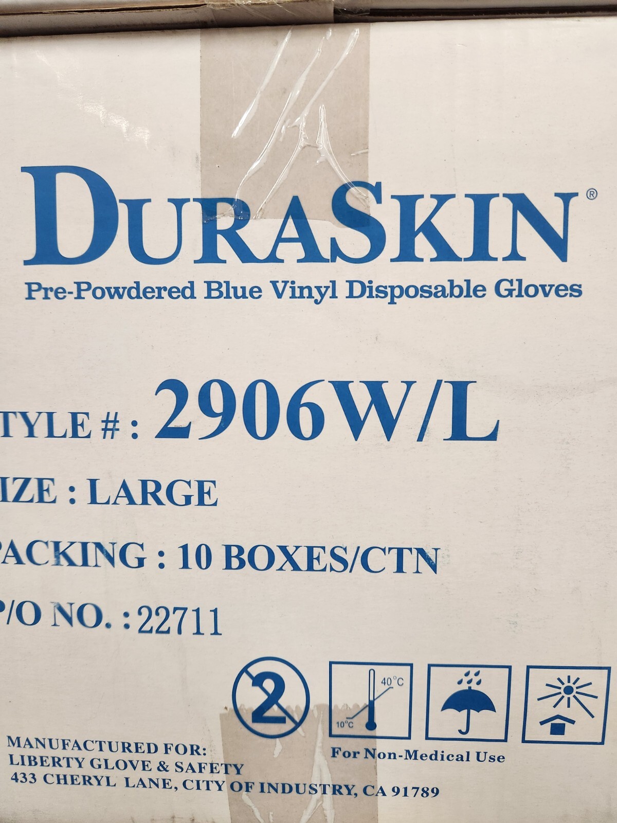 Duraskin Blue Vinyl Exam Gloves Size Medium 2906WL- Case of 10 boxes Brand New!
