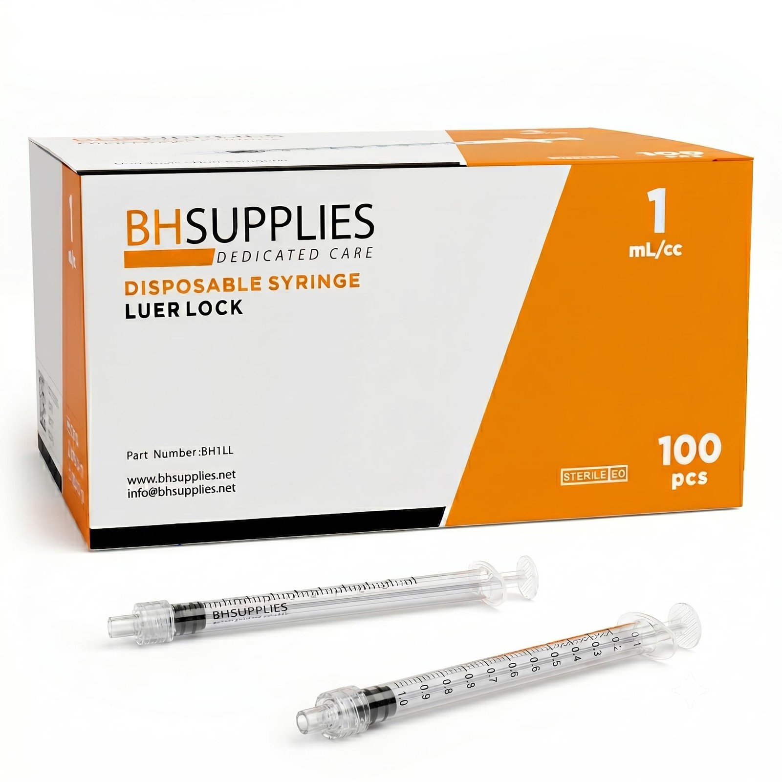 BH Supplies 1ml Luer Lock Tip Syringes (No 100 Count (Pack of 1), Clear