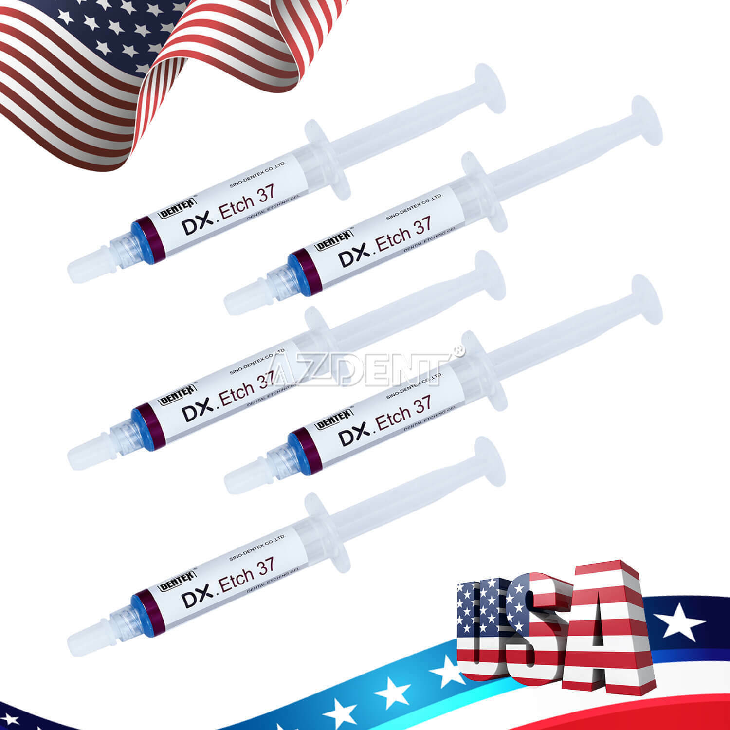 5 Packs Dentex Dental Etching Gel 37% Acid 5ml/Syringe Instruction Etchant Tips