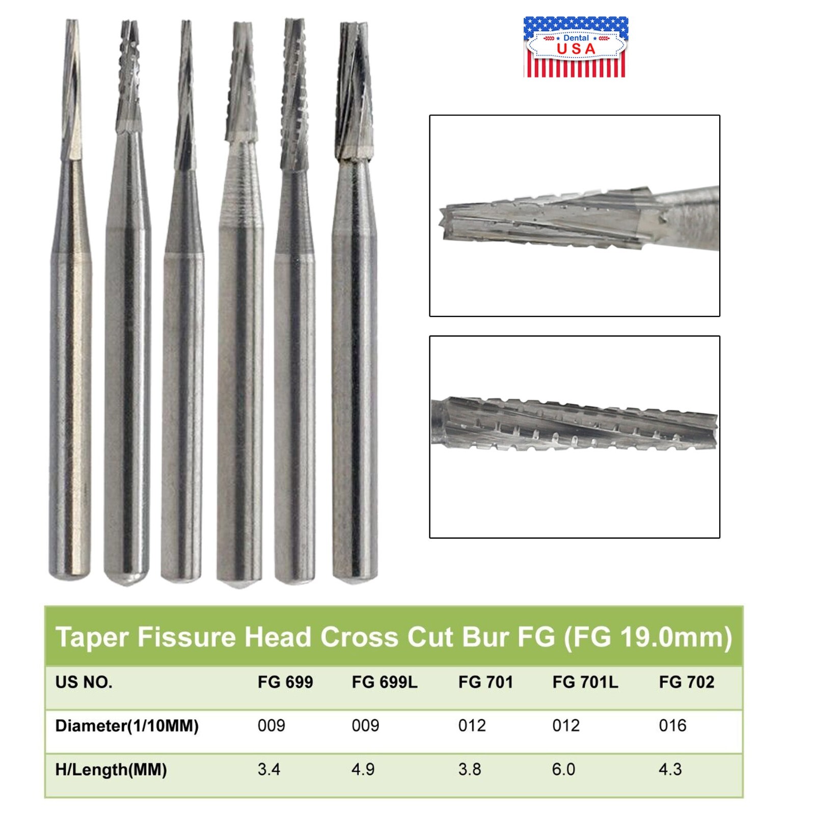 Wave Dental Carbide Bur High Speed Friction Grip FG 699 699L 701 701L 702L PRIMA