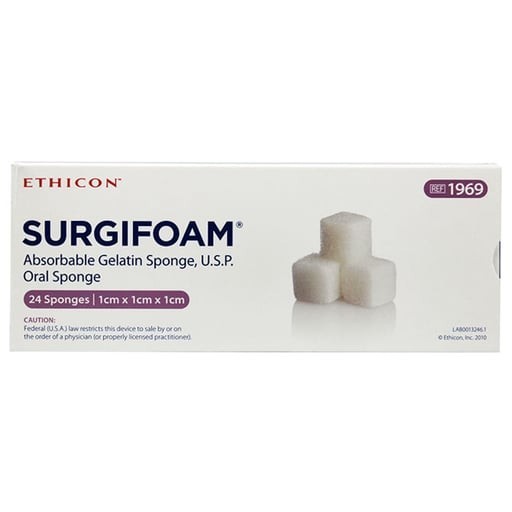 Surgifoam Absorbable Gelatin Sponge, 1cm x 1cm x 1cm, 24/Box 1969