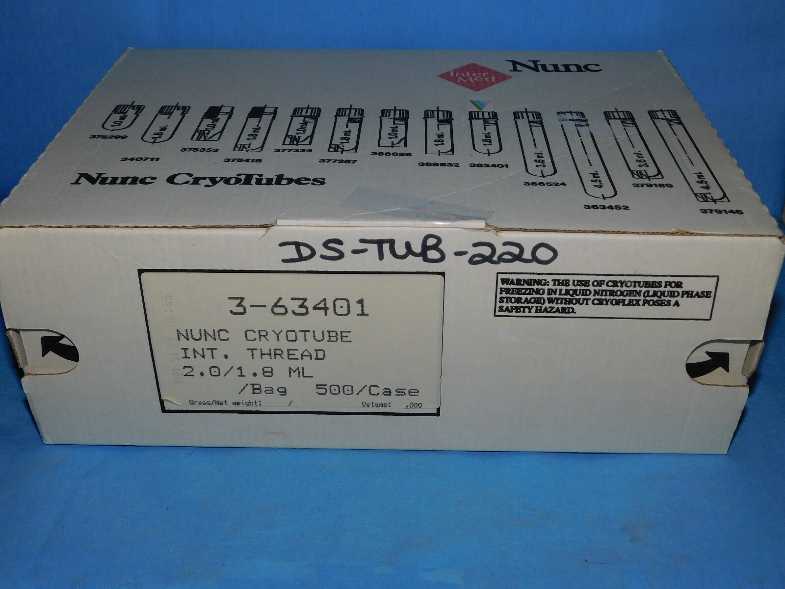 NUNC 3-63401 CRYOTUBE INTERNALLY THREADED 2.0/1.8mL CASE OF 200
