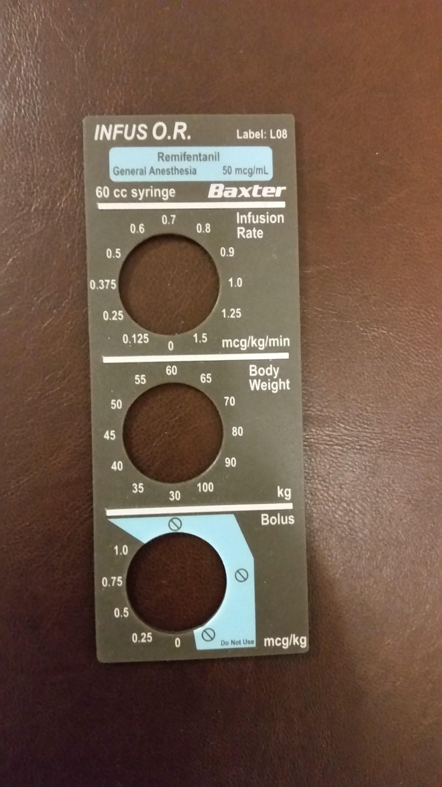 Baxter Infus OR syringe Pump Remifentanil L08 Label part# 2L3269
