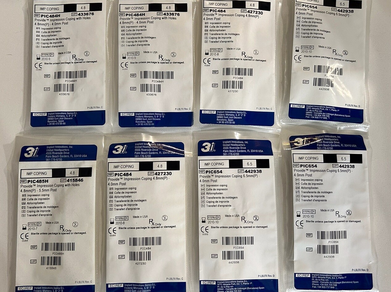 3I Dental Impression Copings, 4.8mm and 6.5 mm, Variety, QTY 8-Expired