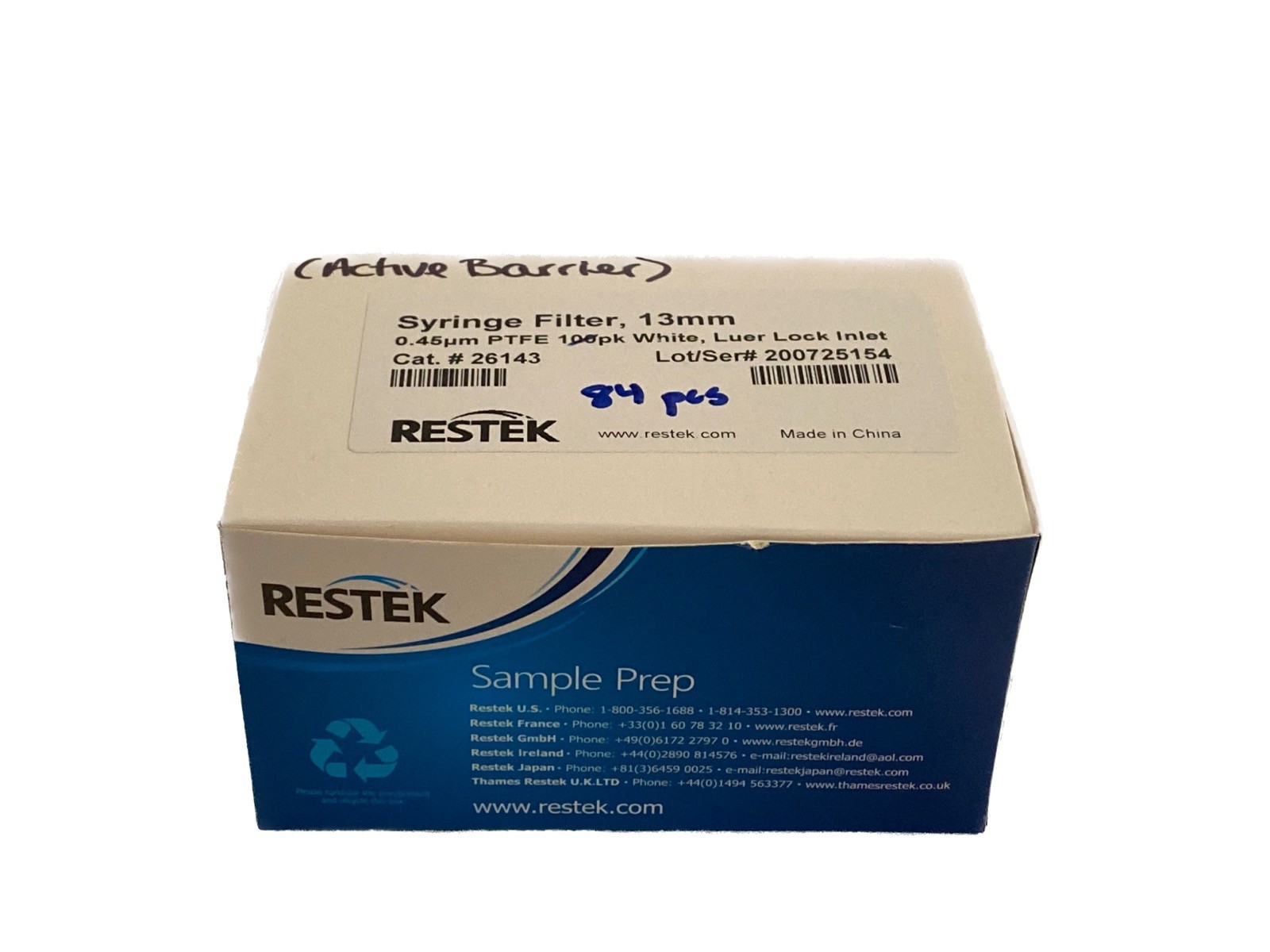 (84) RESTEK 13mm Sample Prep Syringe Filters 0.45um PTFE Luer Lock Inlet 26143