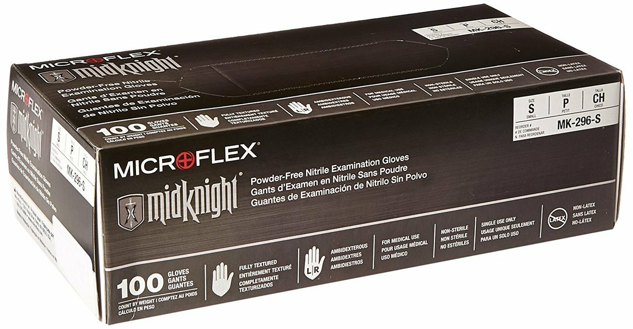 *300-Gloves* Microflex MidKnight Powder-Free Nitrile Medical Small MK-296-S