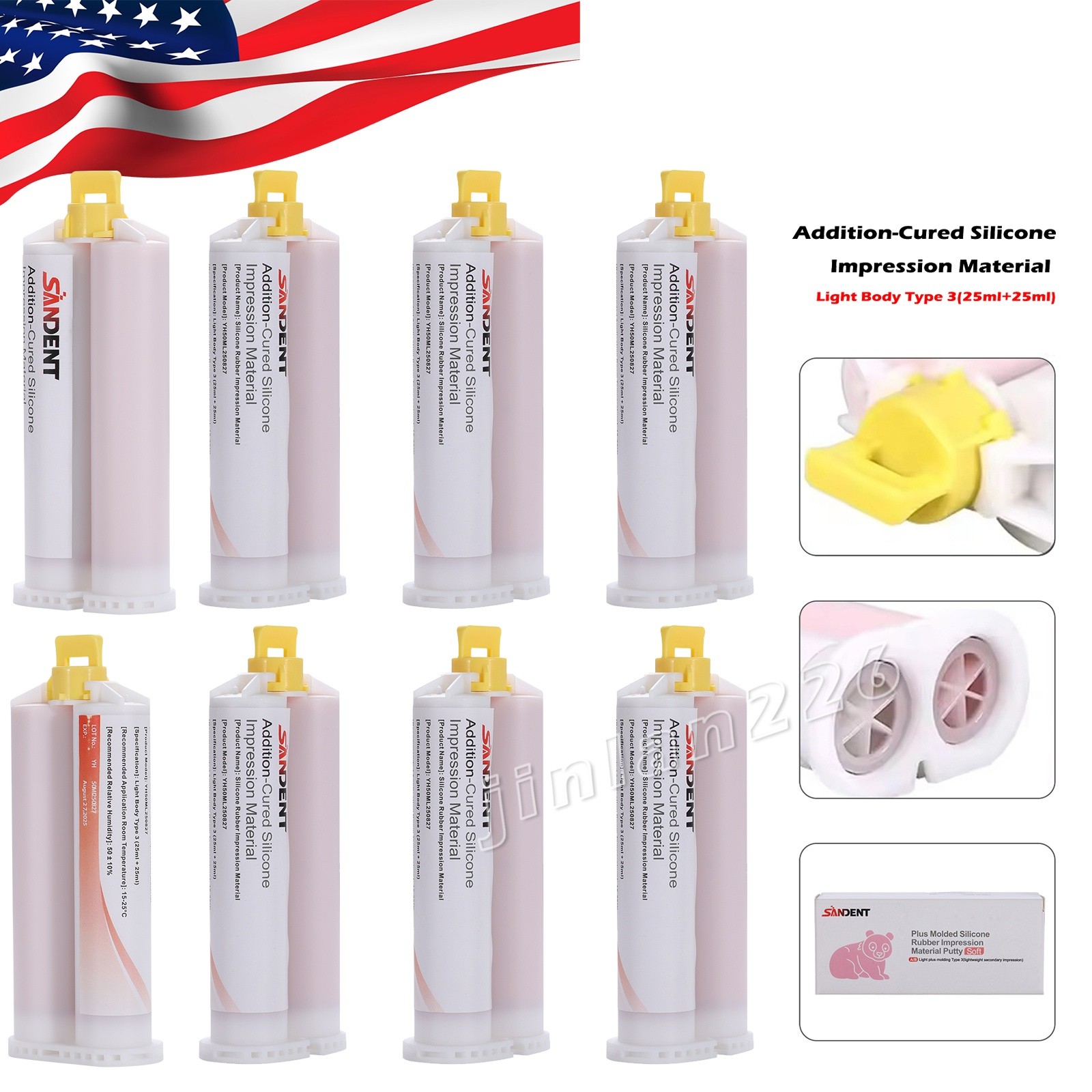 8x50ml VPS Impression Material Cartridge Light Body Rapid Set +40 Tips