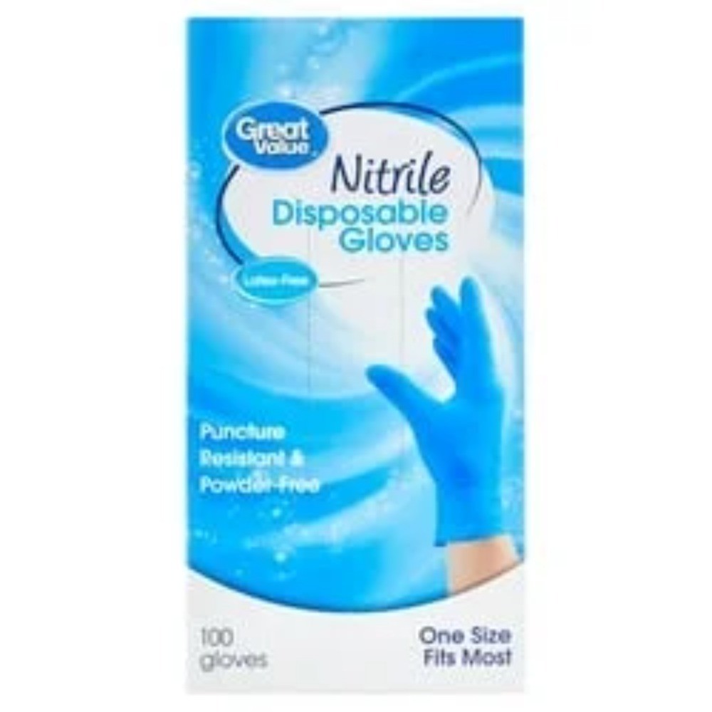 Disposable Nitrile Gloves One Size Box of 100 Count Powder Free Exam Grade