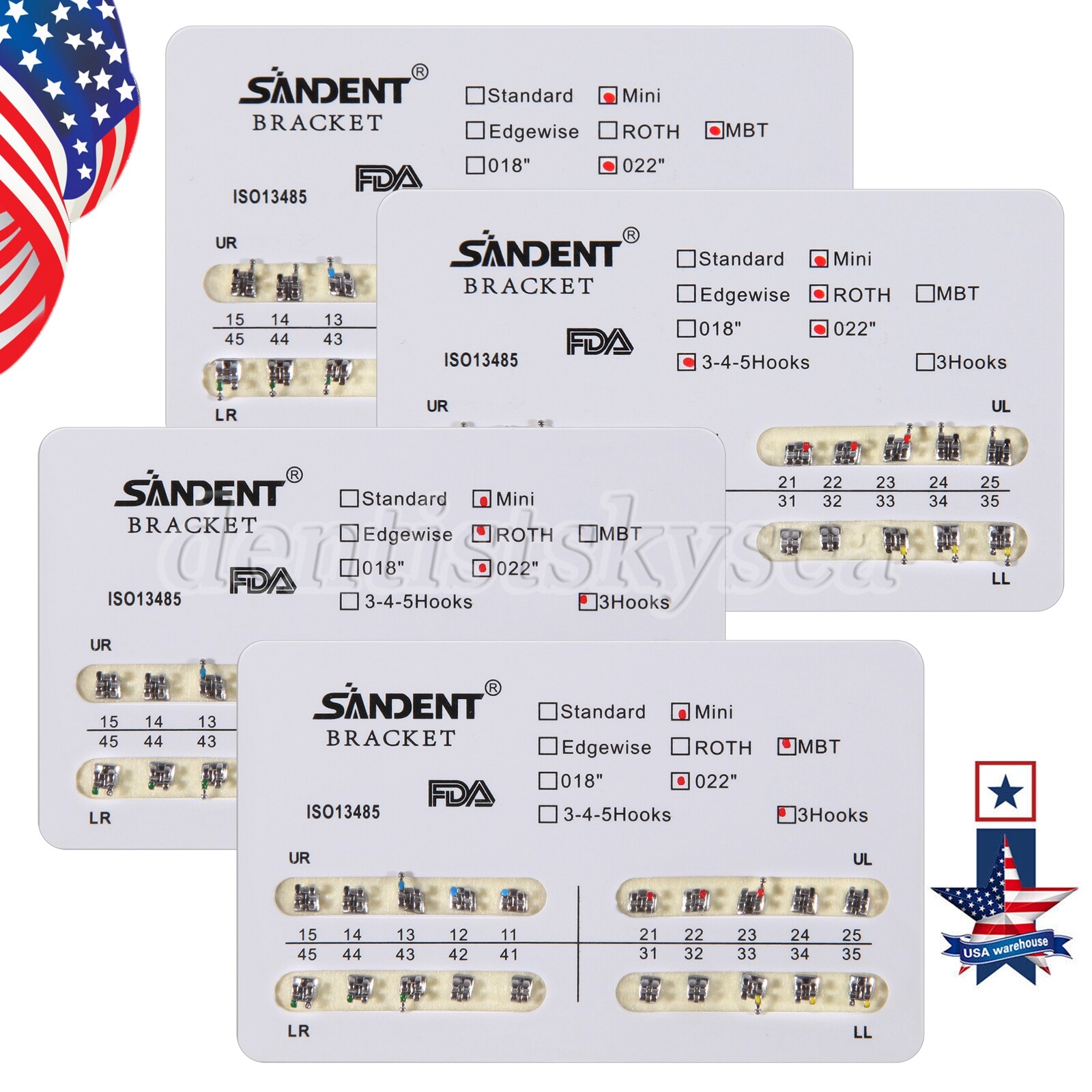 10-100Pack Orthodontic Dental Brackets Braces Mini Roth MBT.022 Slot Hooks 345/3