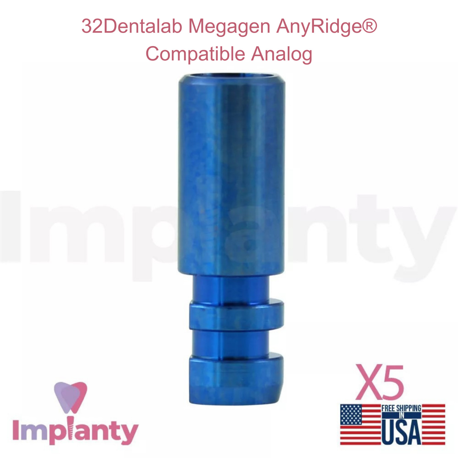 5x Dental Fixture Analog Compatible Megagen AnyRidge Blue Int Hex 2.3mm