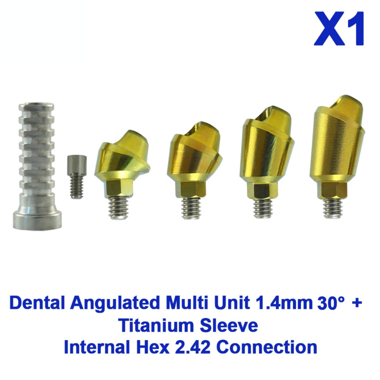1x Dental Angulated Multi Unit 1.4mm 30° Int Hex 2.42 Titanium Sleeve Set