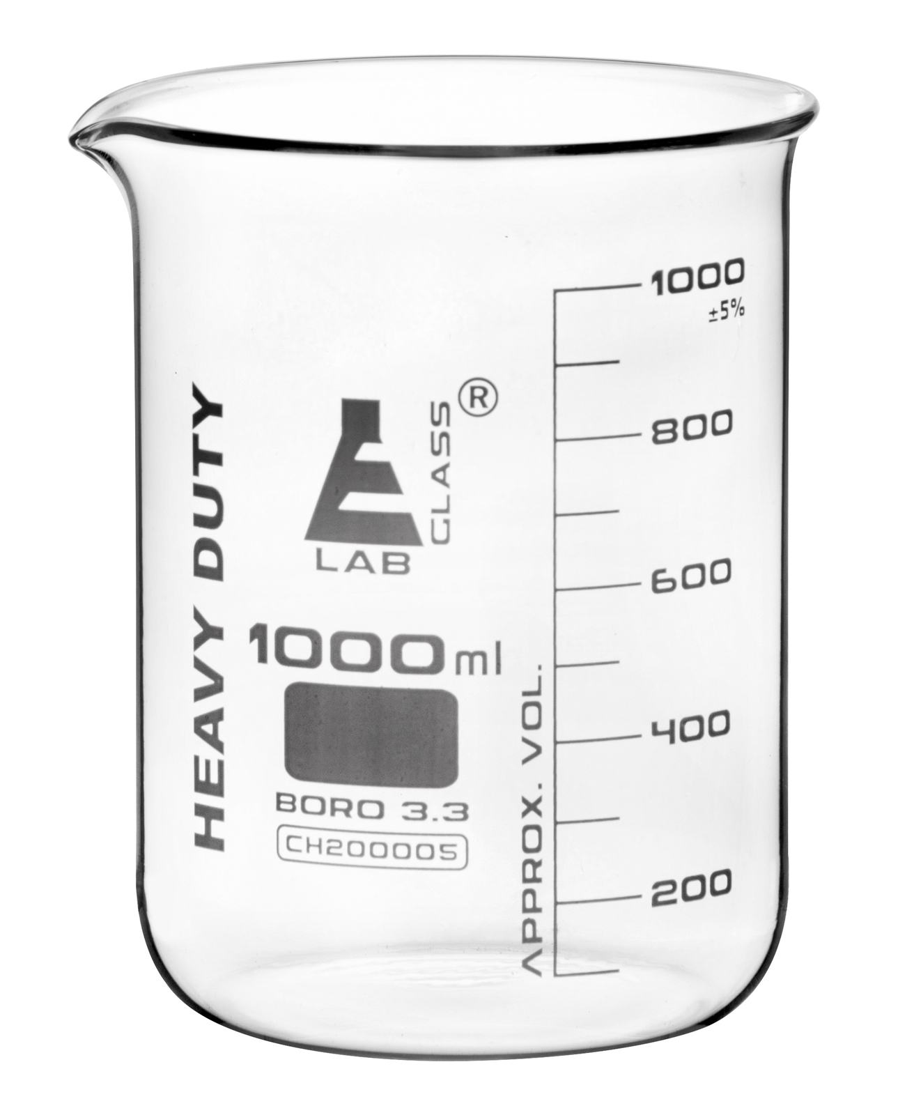 Heavy Duty Beaker, 1000ml – 5mm Thick Walls – White Graduations – Eisco Labs