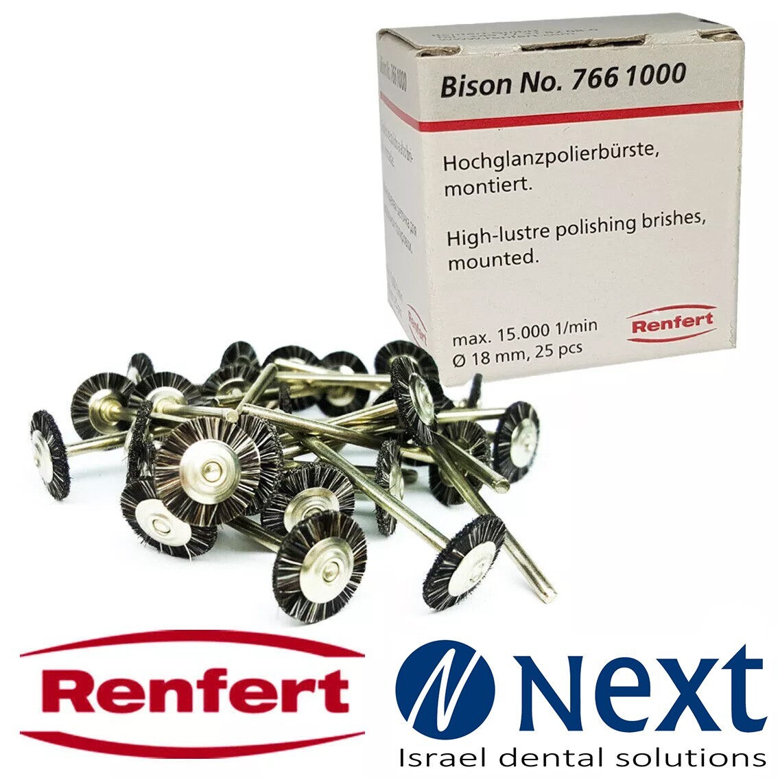 Dental lab Renfert Bison high lustre polishing brushes mounted 18 mm 7661000