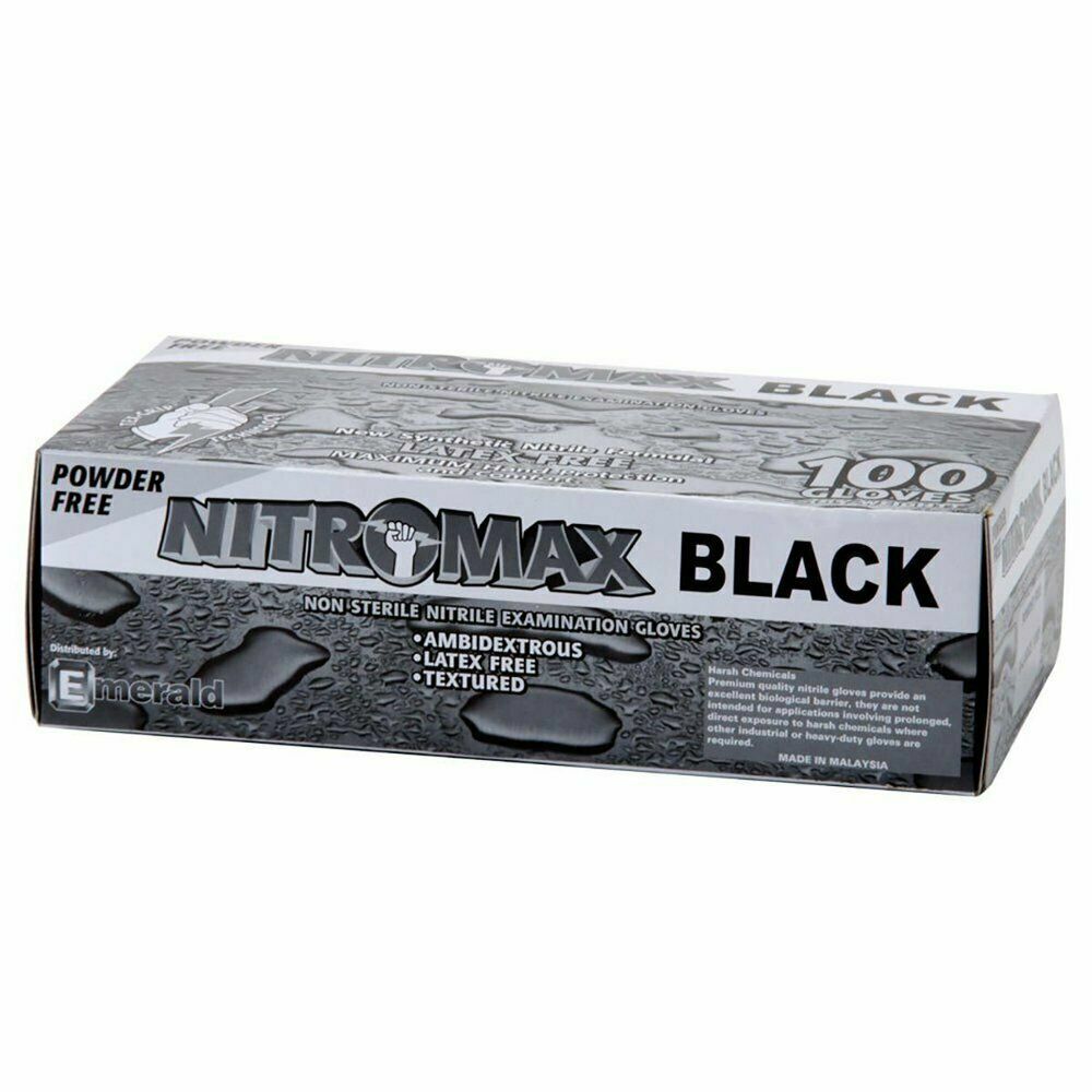 Nitromax Black Industrial Nitrile Gloves Powder Free 100 pack Size X-Large