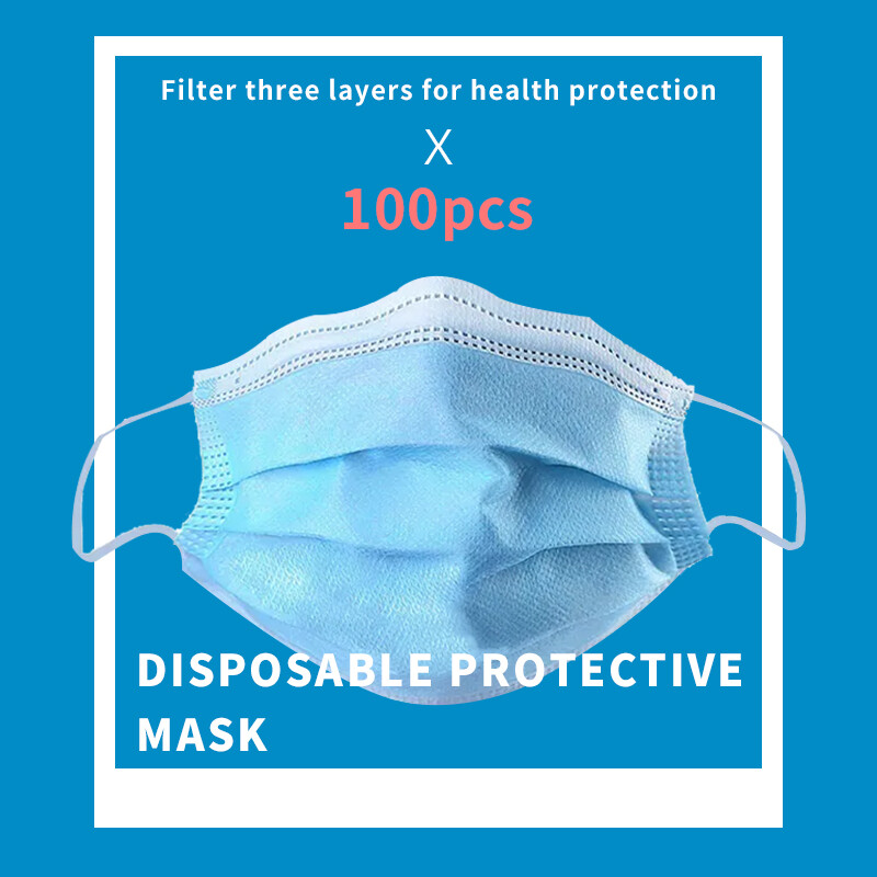 Blue Disposable Breathable Safety Mask for Daily Protection 100 Pack