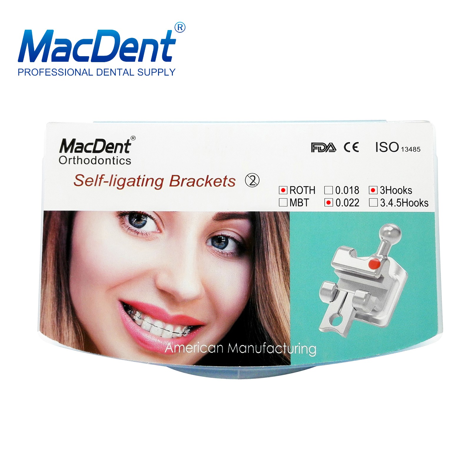 MacDent Dental Orthodontic Brackets Self-ligating Braces 022 Roth/MBT 345/3Hooks