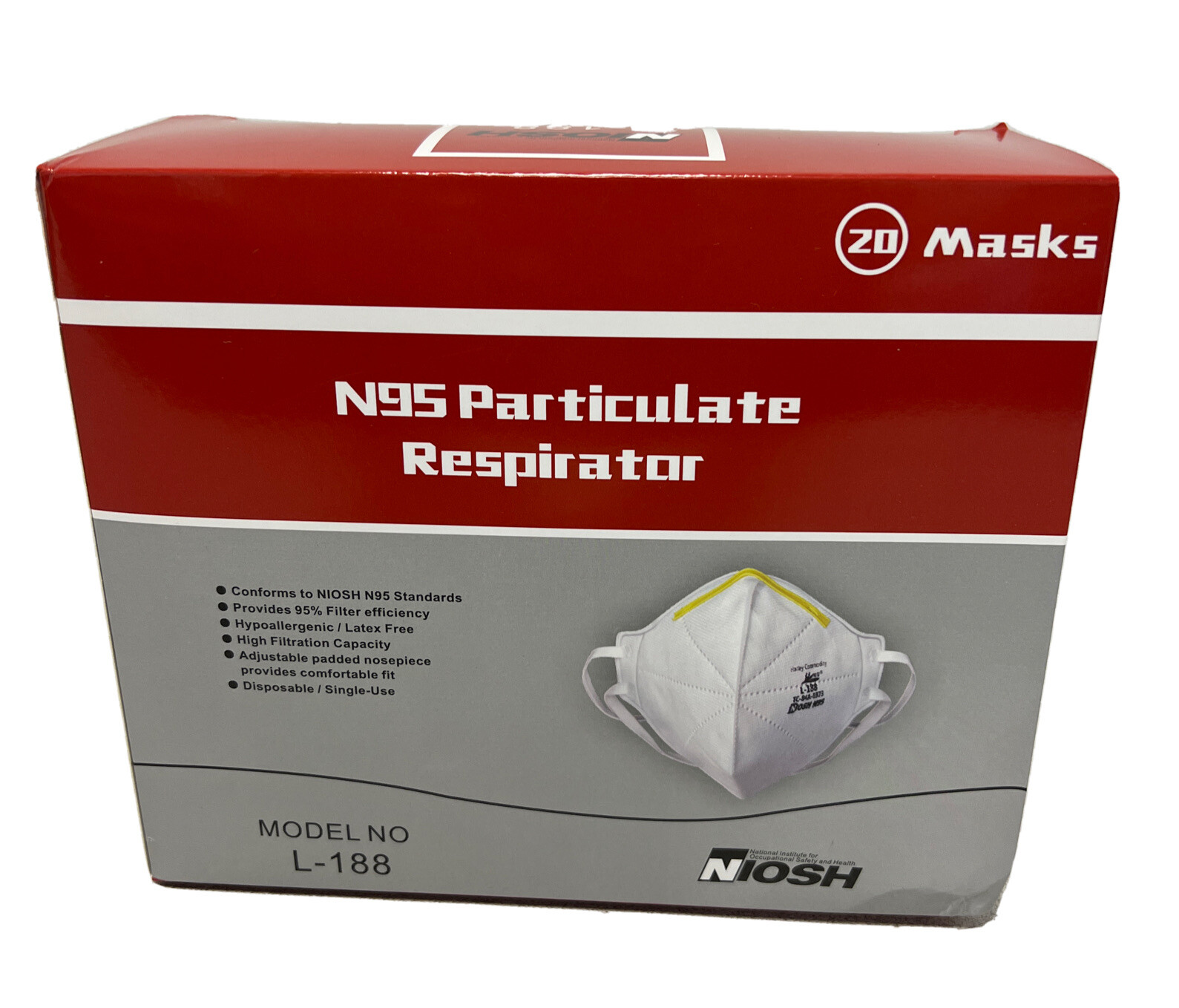Harley Niosh N95 Respirator Face Mask Model No. L-188 – 20 Pack