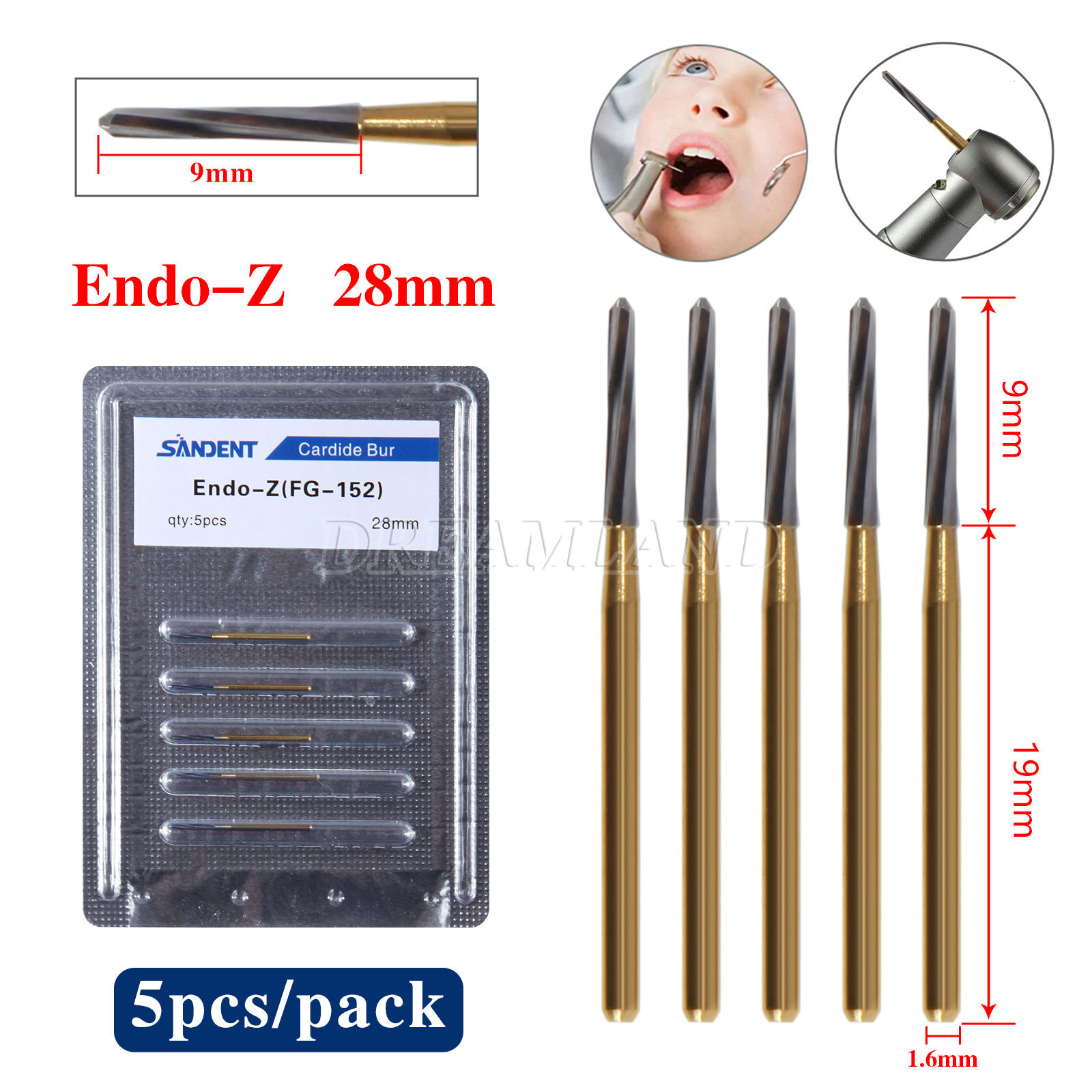 1-10 pack Dental Drill Carbide Tungsten Steel Trim Finishing FG ENDO-Z Burs 28mm