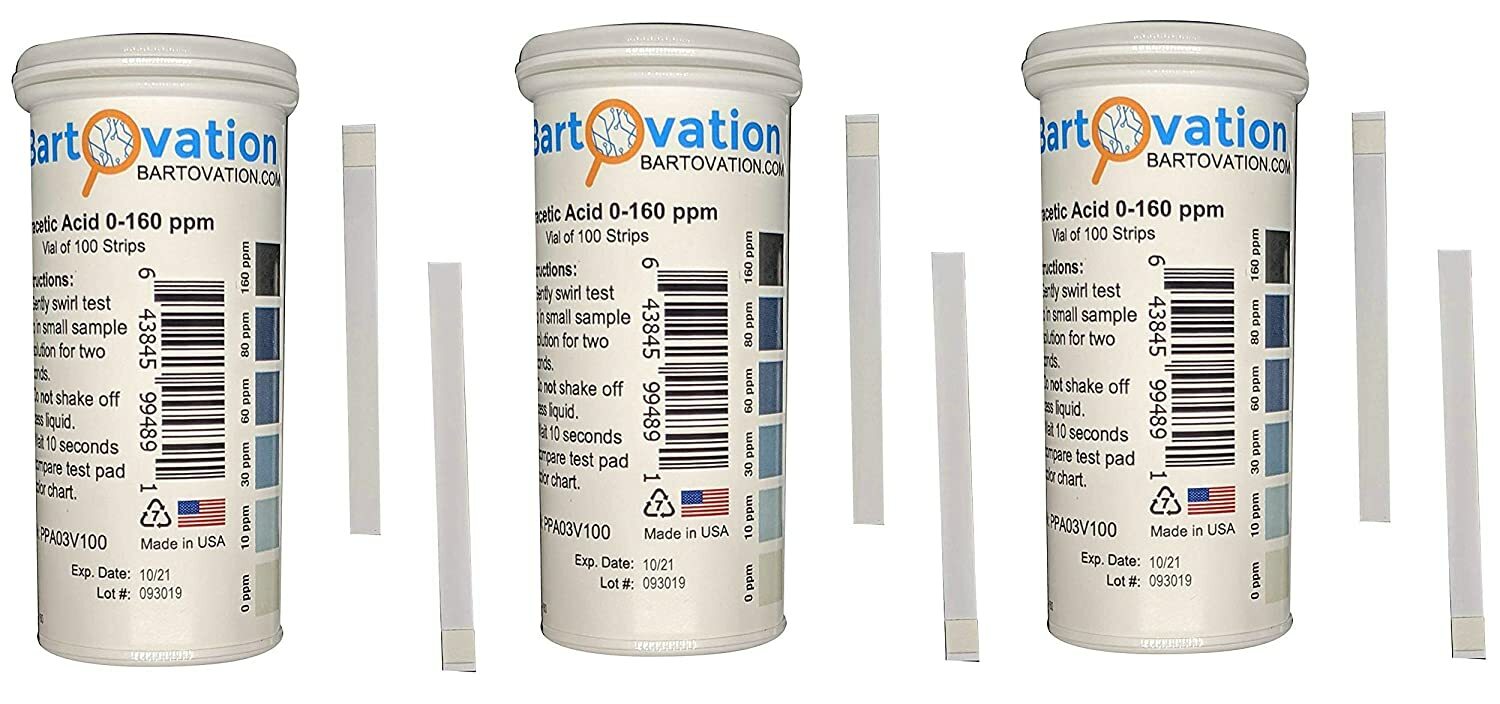 Peracetic Acid Test Strips, 0-160 ppm [6 Vials of 100 Strips per vial]