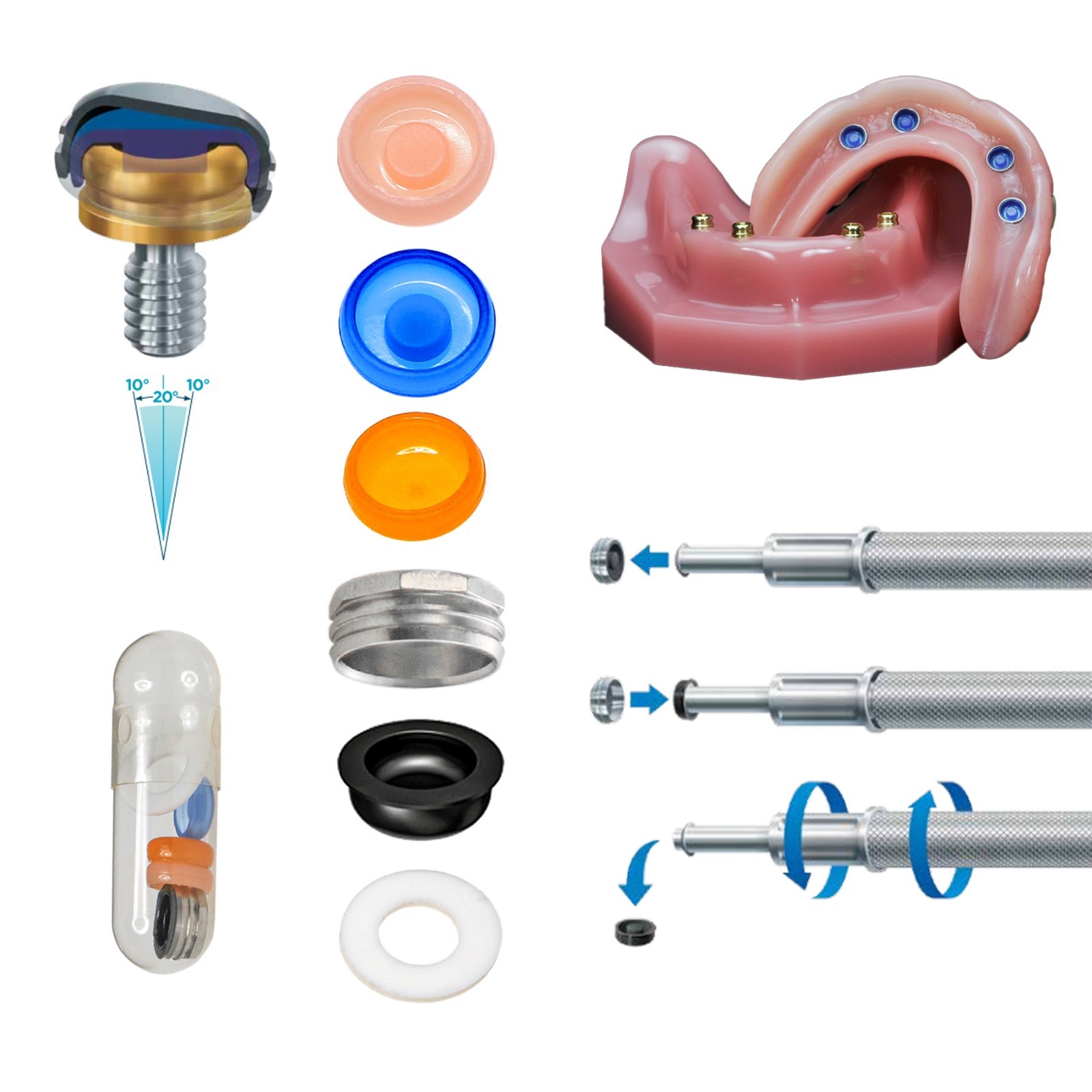 Locator Retention Caps Core Tool & Novaloc Inserts Tool Kit Dental Overdenture