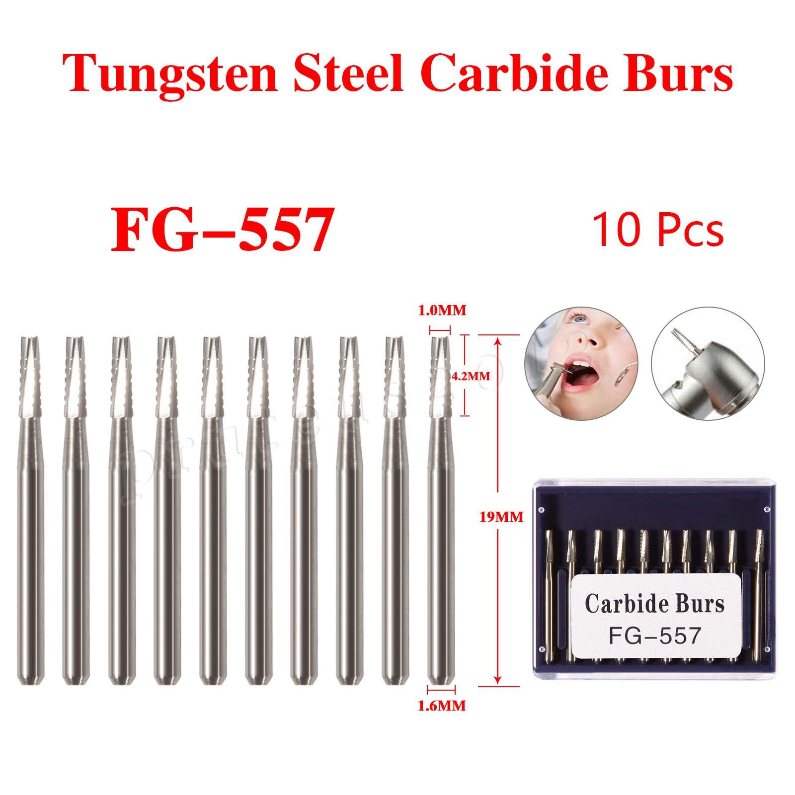 Dental Carbide Burs FG557 Friction Grip Straight Fissure Tungsten Carbides