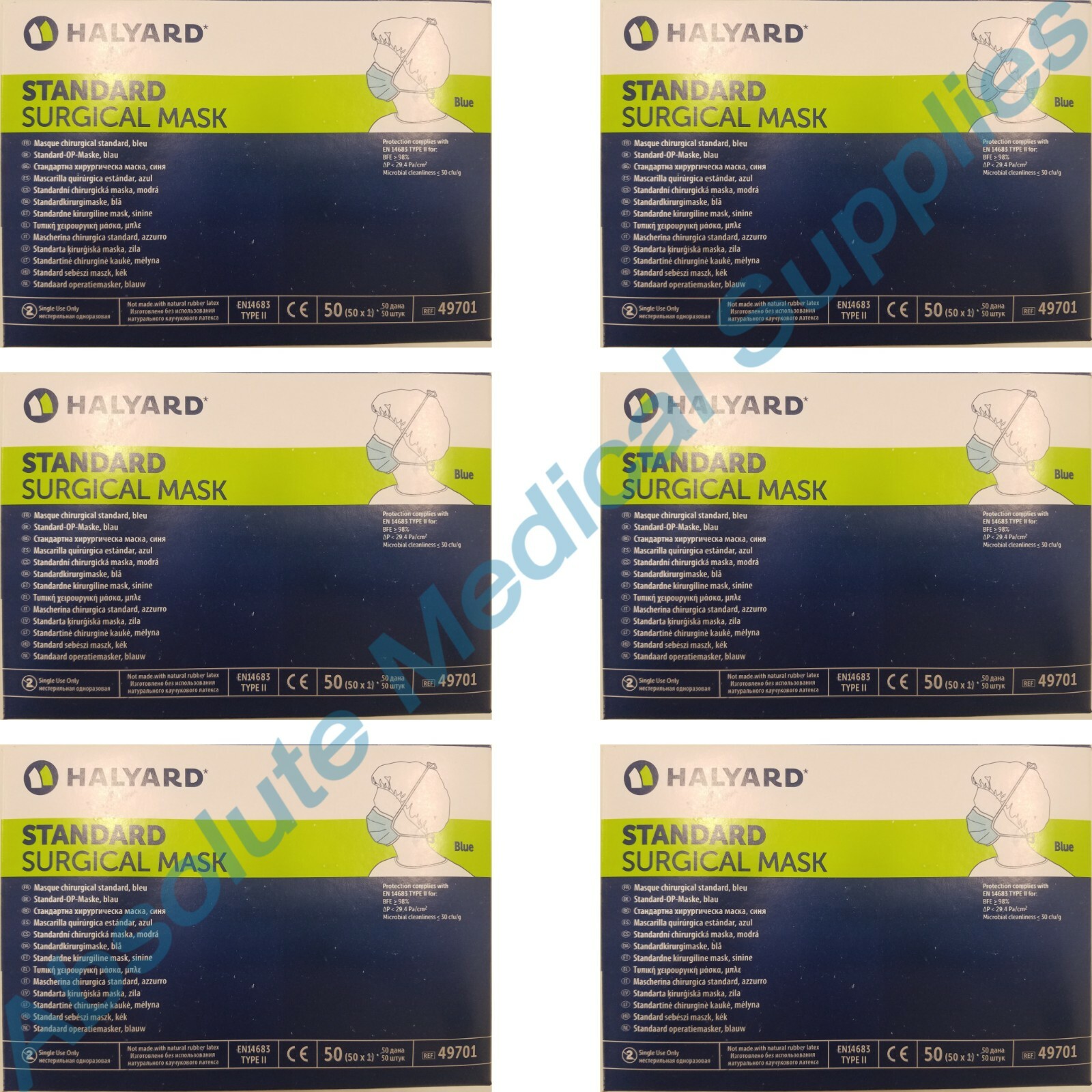 *300-Pieces* Halyard Standard Surgical Mask Blue 49701