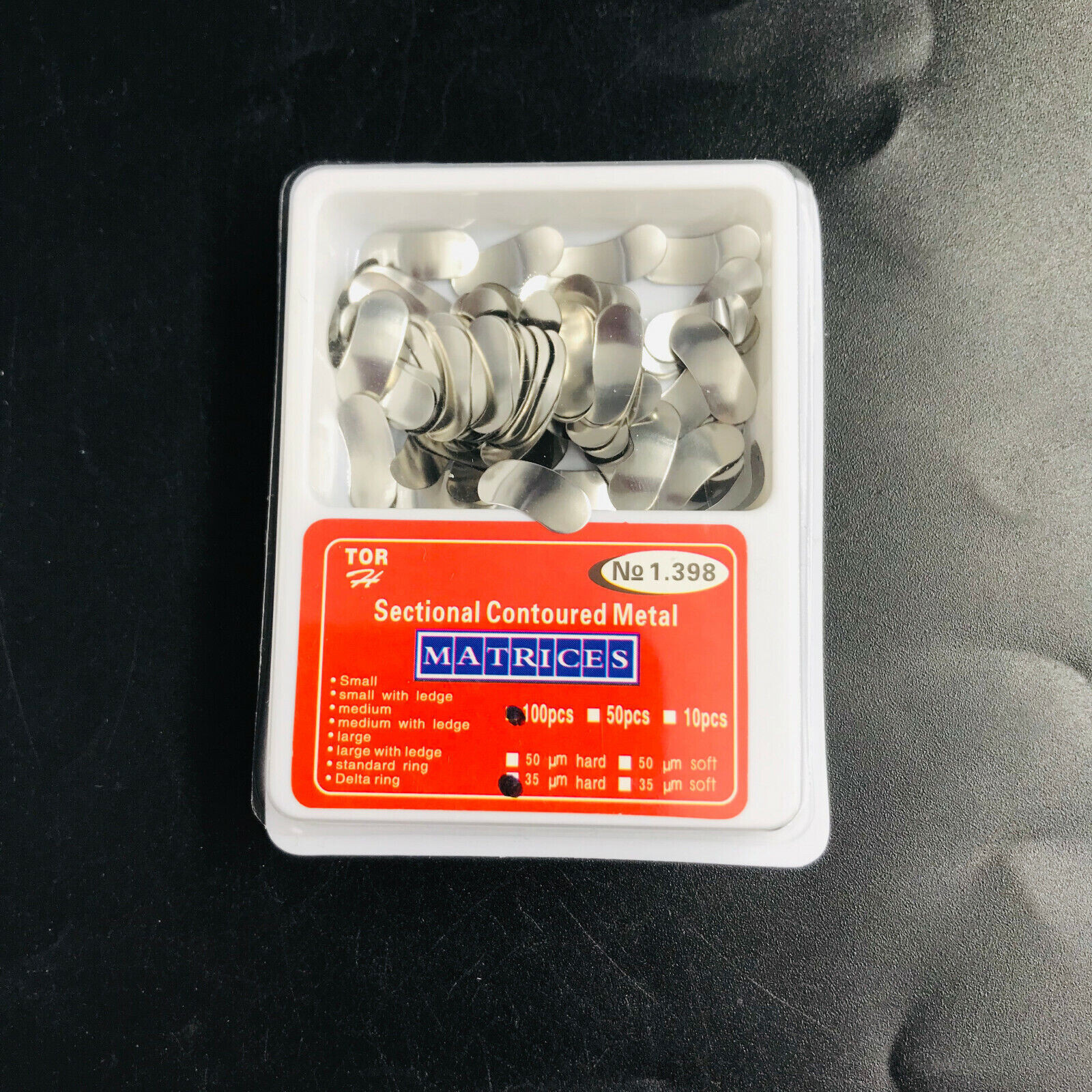 100×Dental Matrices Sectional Contoured Metal Hard Band Matrix Refill 35μm S/M/L