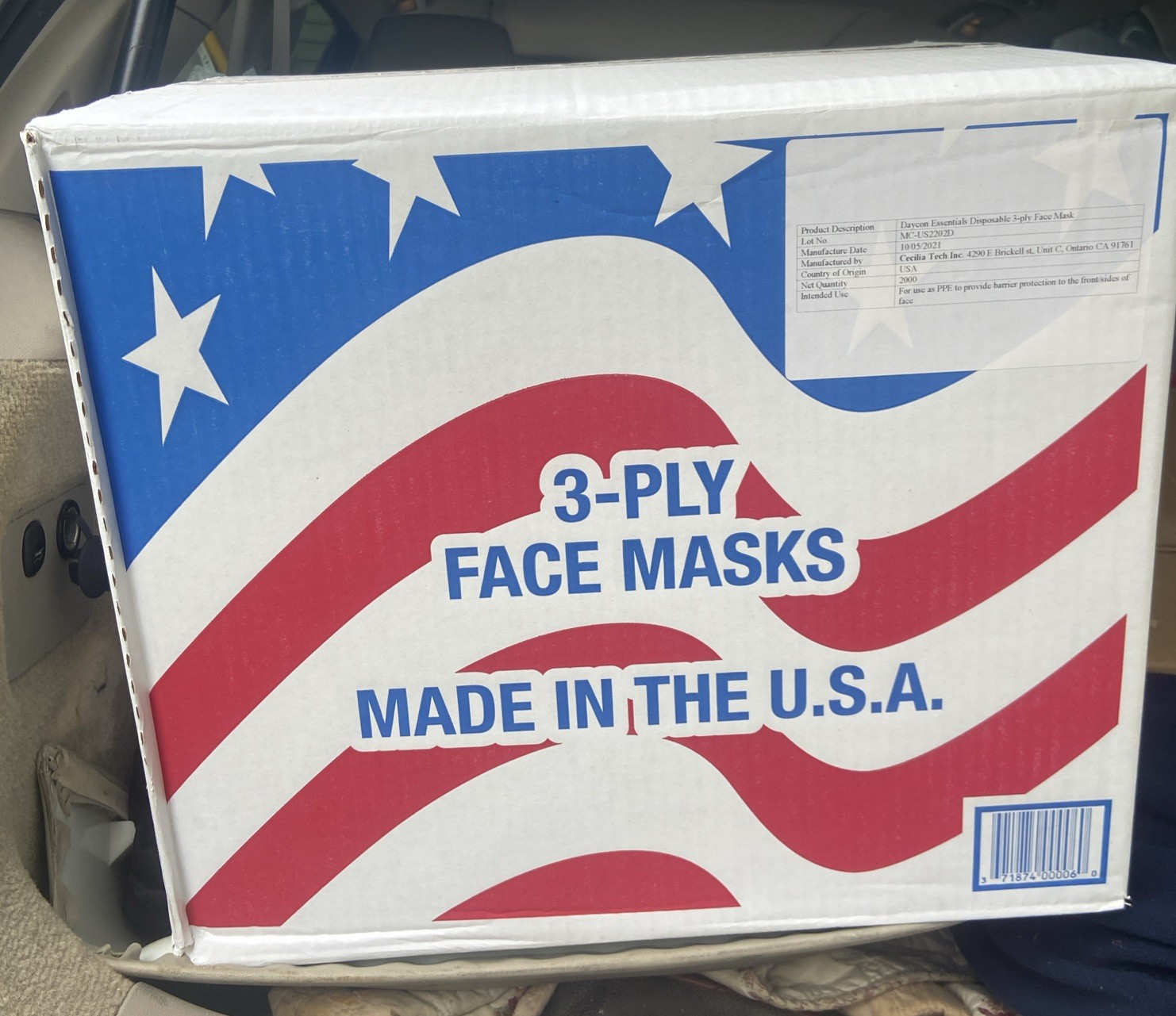 Face Masks (2000pcs) Blue 3-Ply Disposable Face Masks Made In The USA New