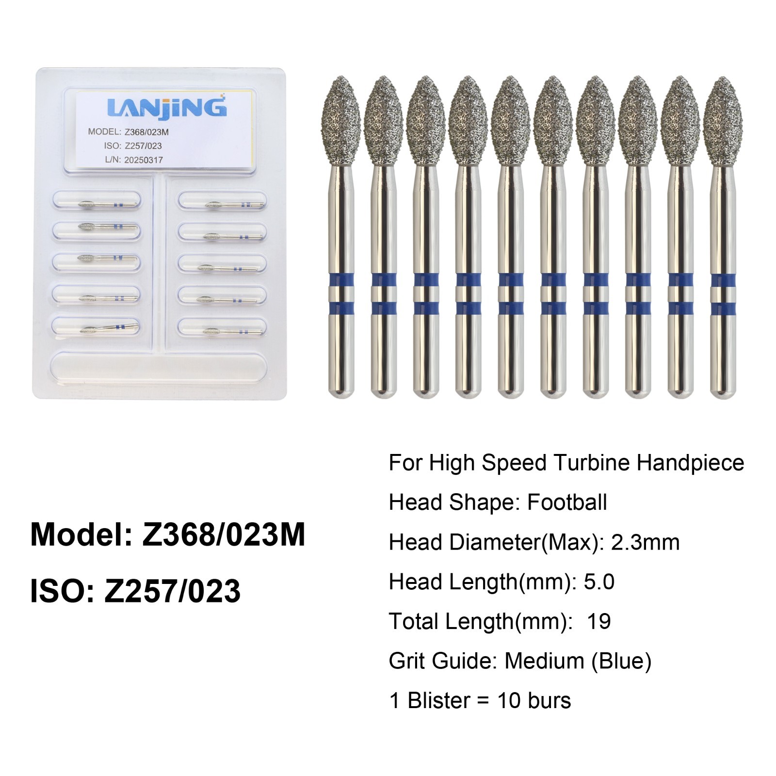 Dental Football Zirconia Diamond Burs Medium Grit FG High Speed Bur Z368/023M
