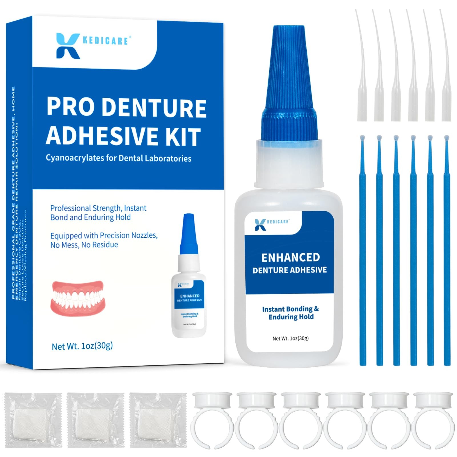 Dental Lab Denture Repair Adhesive Kit, 1oz Instant Bonding Clear