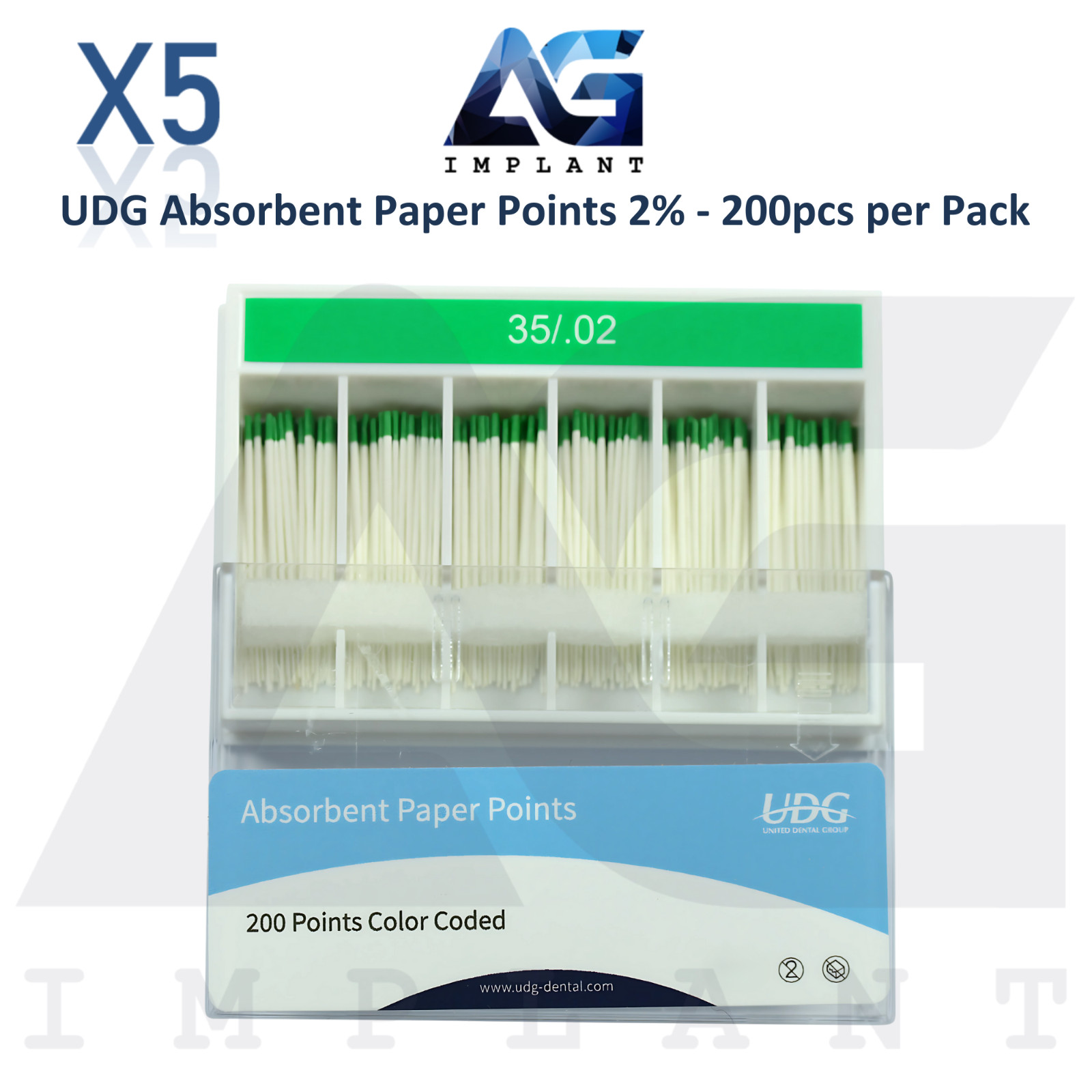 5 Dental Absorbent Cotton Paper Points 2% 200pcs per Pack Fast Drying UDG Lab