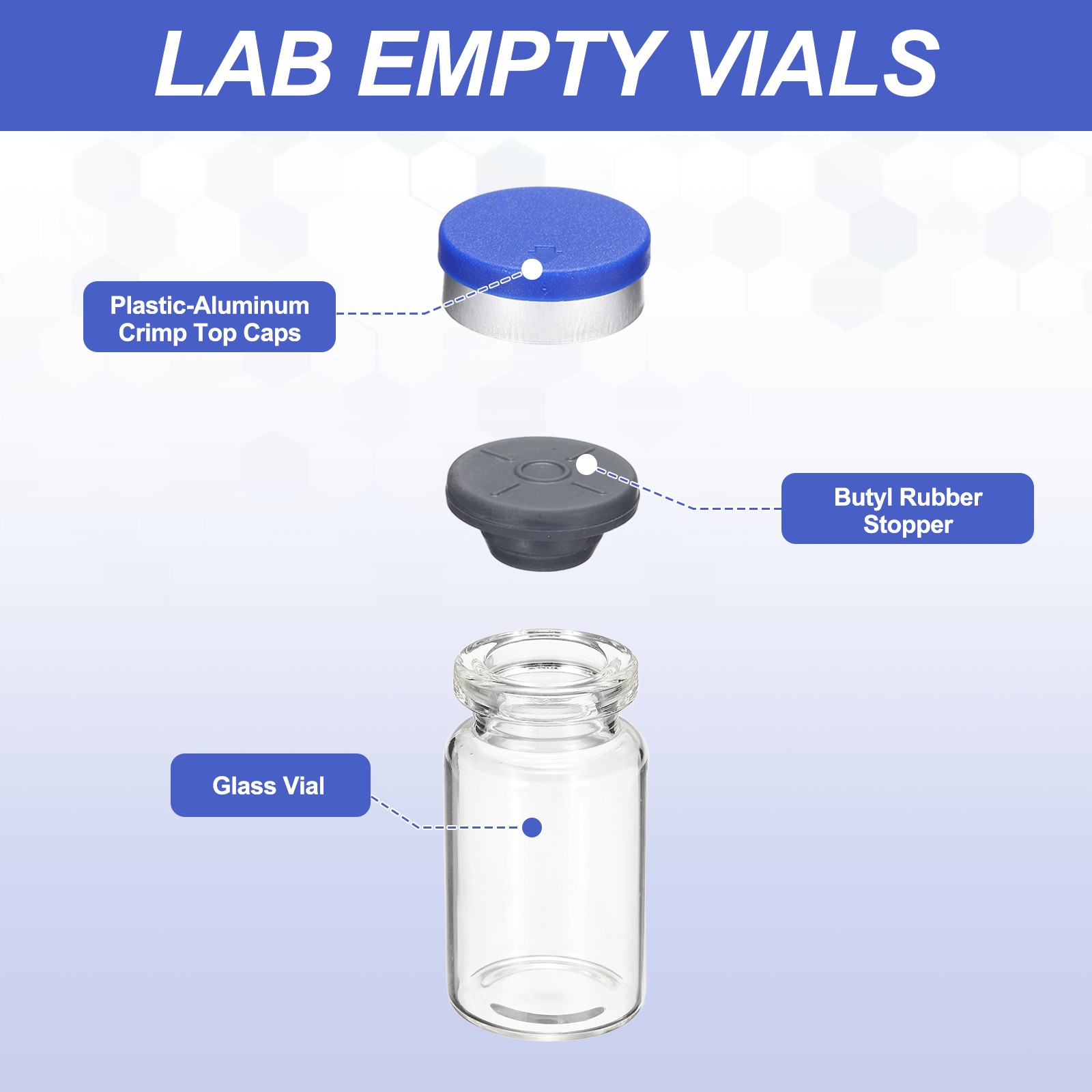 10 Pack 7ml Lab Empty Vials for Injection, Transparent and Blue