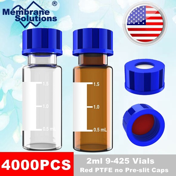 4000- 2mL Amber/Clear Autosampler Vials 9-425 BLue Screw Caps Writing Area Stand