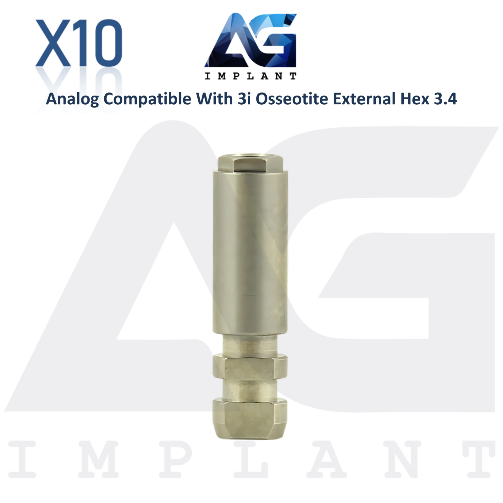 10 Fixture Analog Compatible with 3i Osseotite External Hex Ø3.4mm Dental Lab