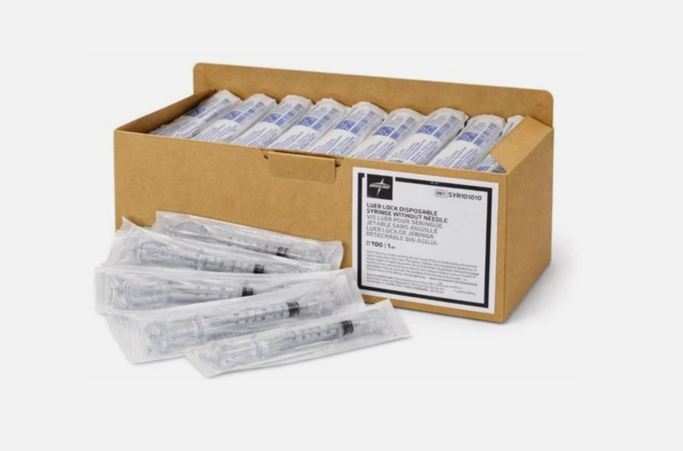 Medline 1mL Luer Lock Disposable Syringe No Needle Sterile Box of 100 SYR101010