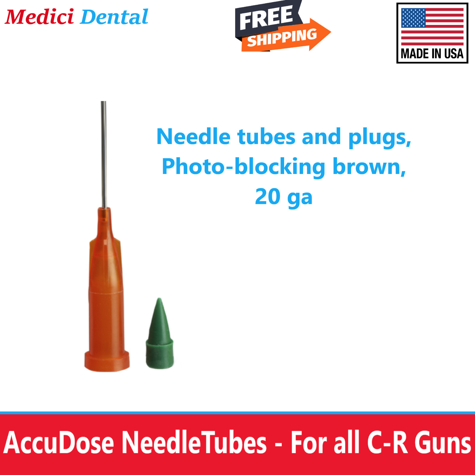 Dental Accudose Tubes and Plugs For C-R Syringe 20 Ga, PhotoBloc Orange, 50/Box