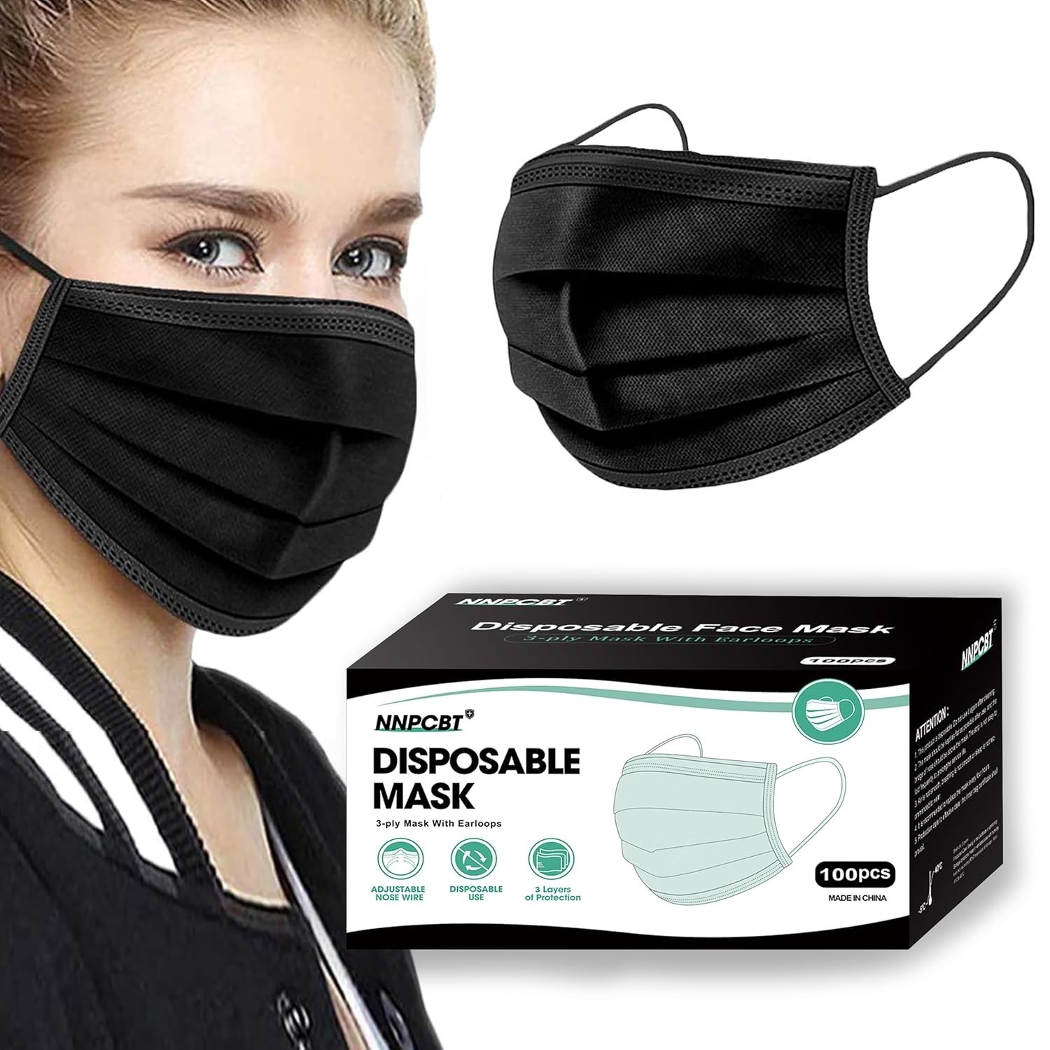 100 Pack Mascaras Negras Reforazado Quirurgicas Desechables Cubrebocas Medicas