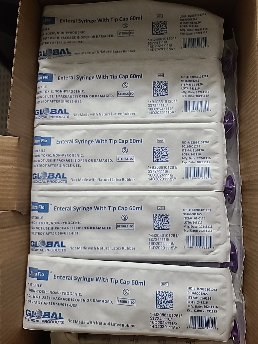 Lot of 20 Enteral Feed Flat Top Piston Syringe ENFit Tip #61-0126