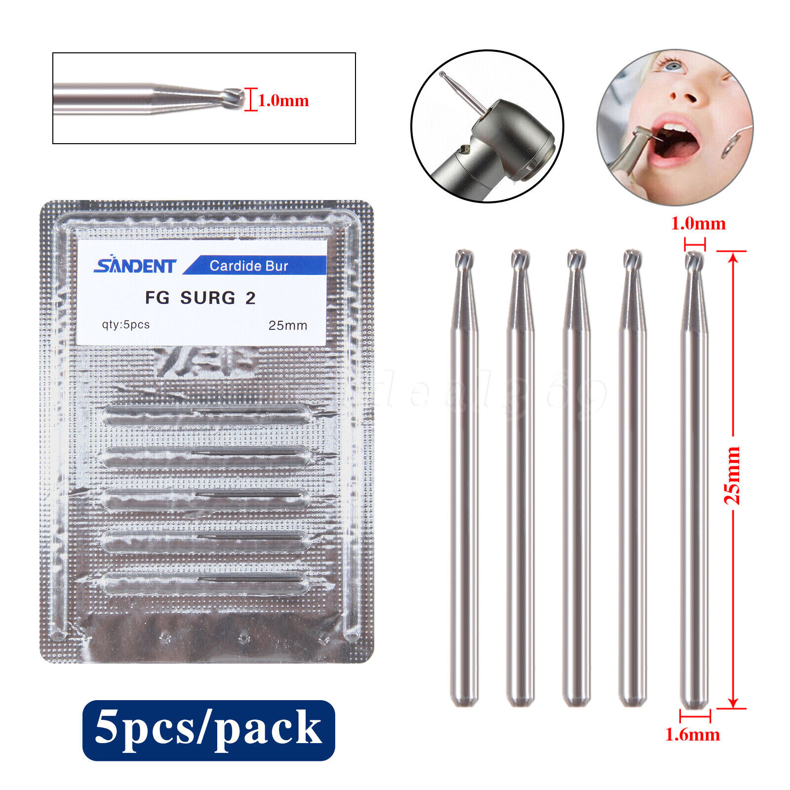 1-20 Boxes 25mm FG SURG Dental Tungsten Carbide Round Bur 1.0/1.2/1.4/1.6mm ty