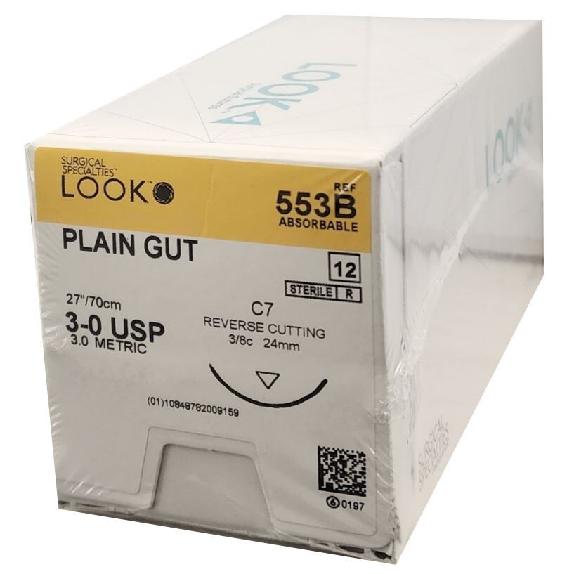 *12-Pieces* Look Plain Gut 27″ C7 Reverse Cutting Absorbable 553B