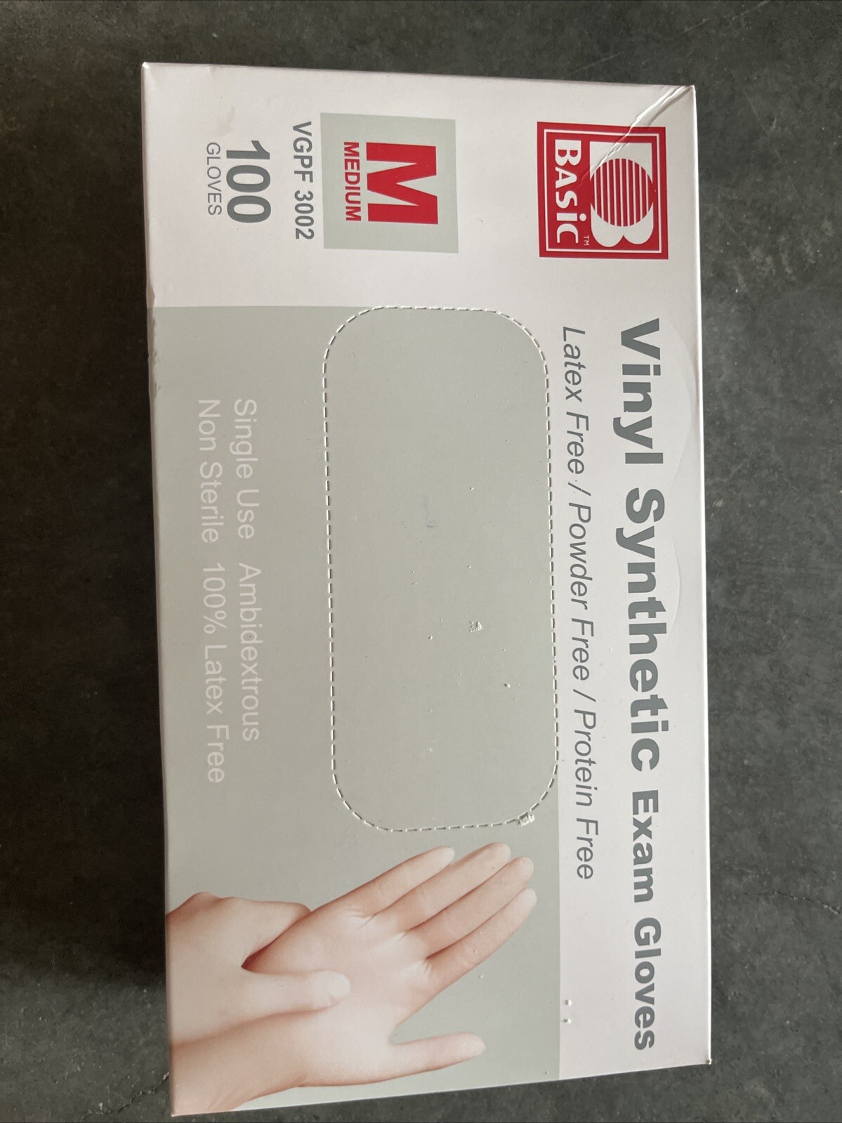 100 Basic Vinyl Synthetic Exam Gloves Size Medium NGPF 3002 ~ Latex Free