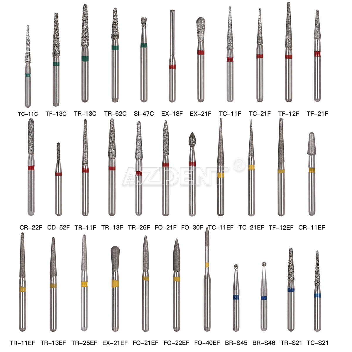 5pcs AZDENT Dental Diamond Burs for High Speed Handpiece Friction Grip