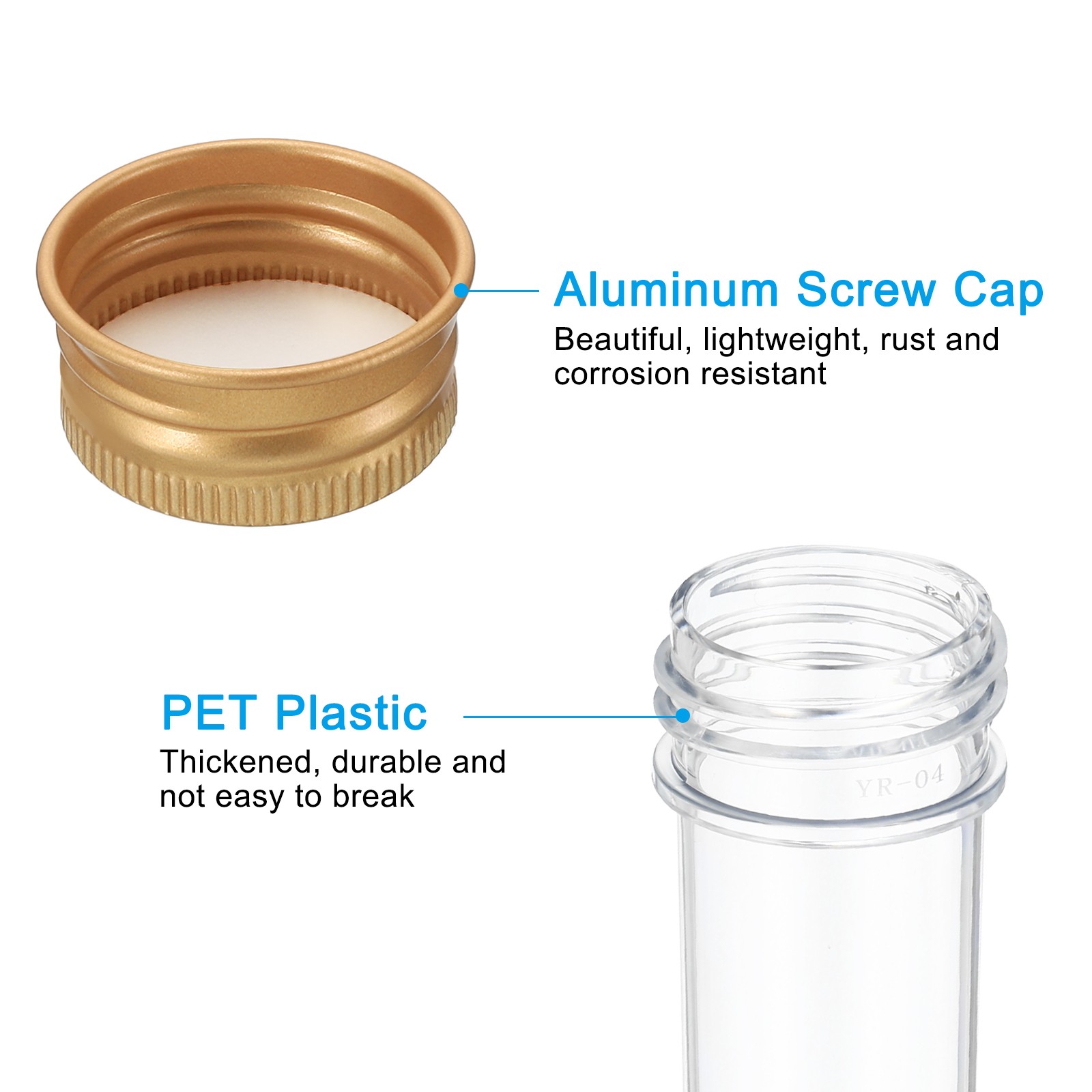 30ml Plastic Test Tubes with Screw Caps, 12Pcs 109x24mm Tubes, Gold Tone