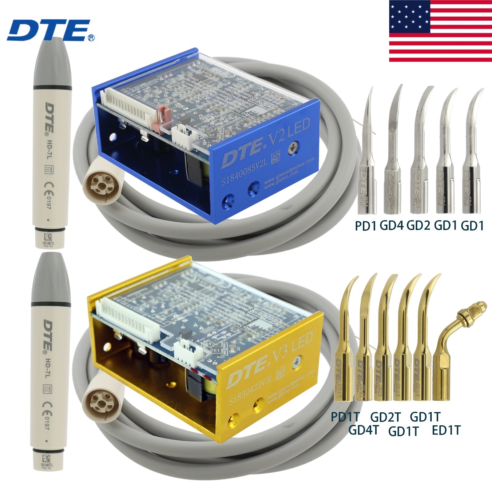 DTE Dental Built-in Ultrasonic Scaler Piezo Tip Handpiece PD1 fit ACTEON Satelec