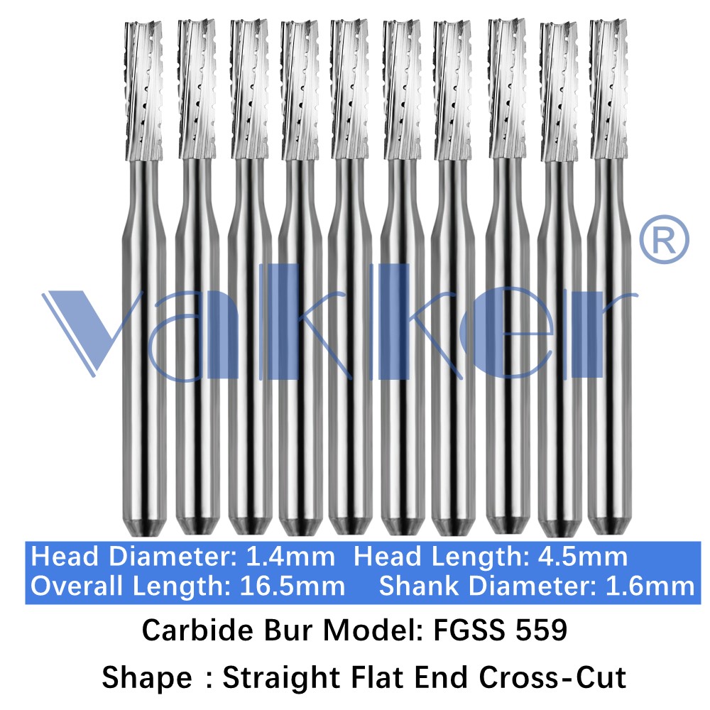 10-100pcs Dental Carbide Burs Short Shank Straight Flat End Cross-Cut FGSS 559